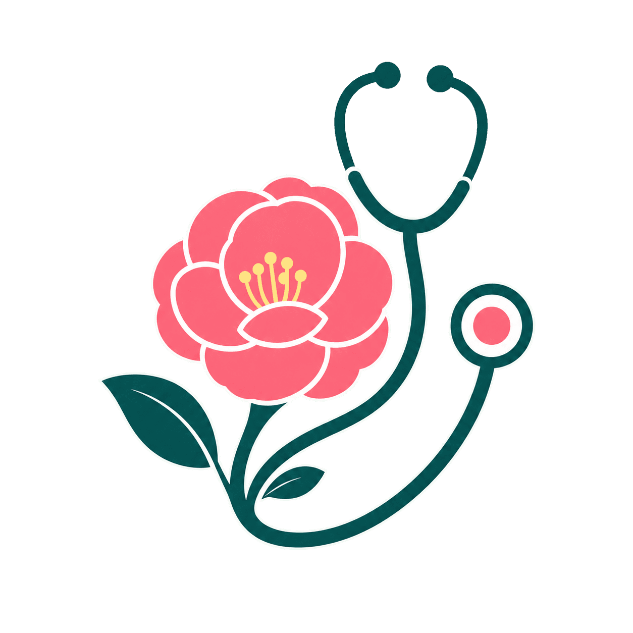 Logo de Camelia Medical: una camelia integrada con un estetoscopio